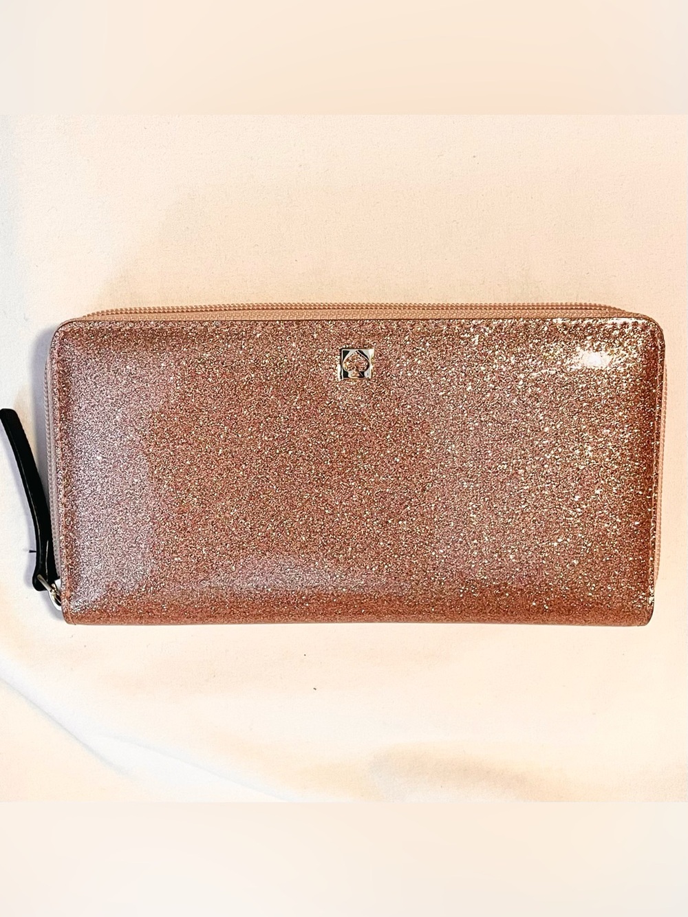 Kate Spade New York Pink Glitter Zip-Around Wallet w/Logo-K. Spade Liner/Pockets